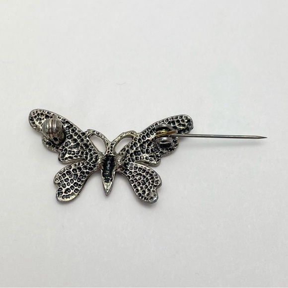 VINTAGE Marcasite Silver Tone Butterfly Brooch - Picture 2 of 8
